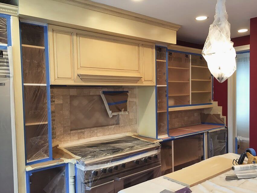 Kitchen cabinets before spray finishing