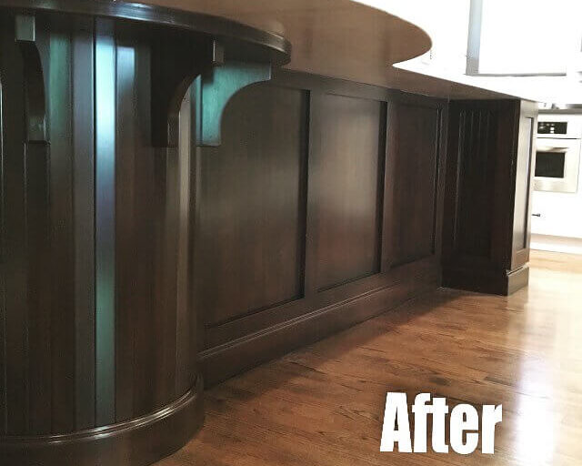 Kitchen island after staining