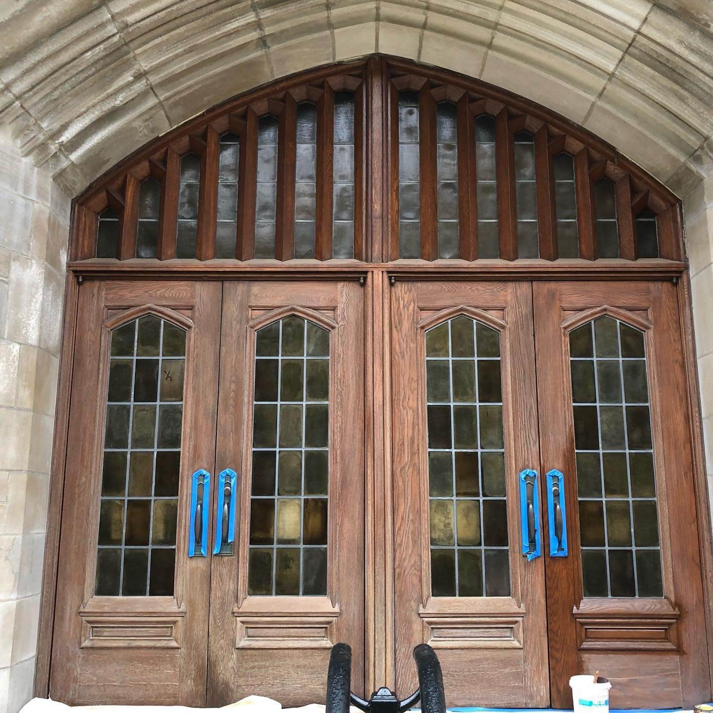 Exterior wood doors before staining